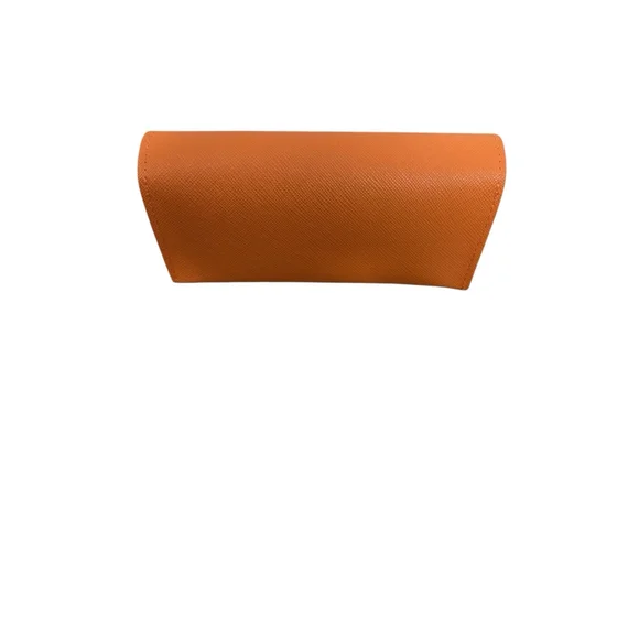 Tory Burch Triangle Siaffaino Leather Eyeglass Case Orange W Cleaning Cloth Bag - Picture 3 of 4